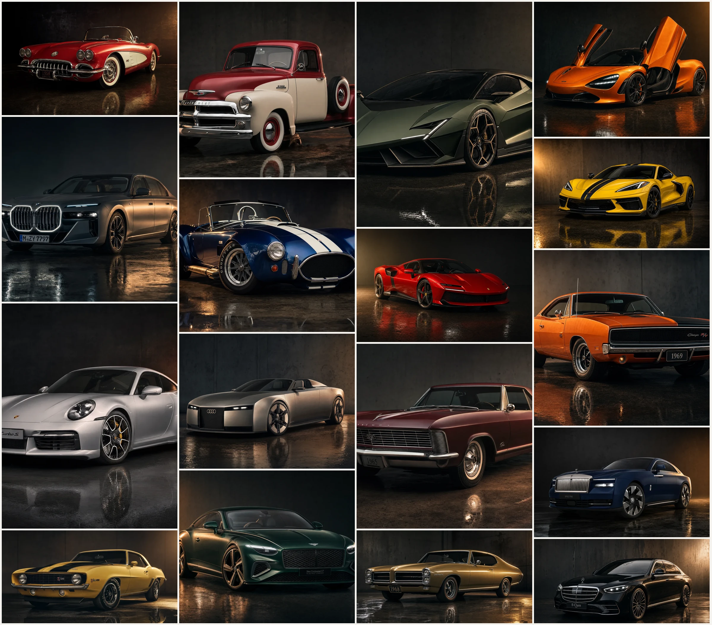 Grid collage of exotic and classic cars transported by Alan's Exotic Auto Concierge
