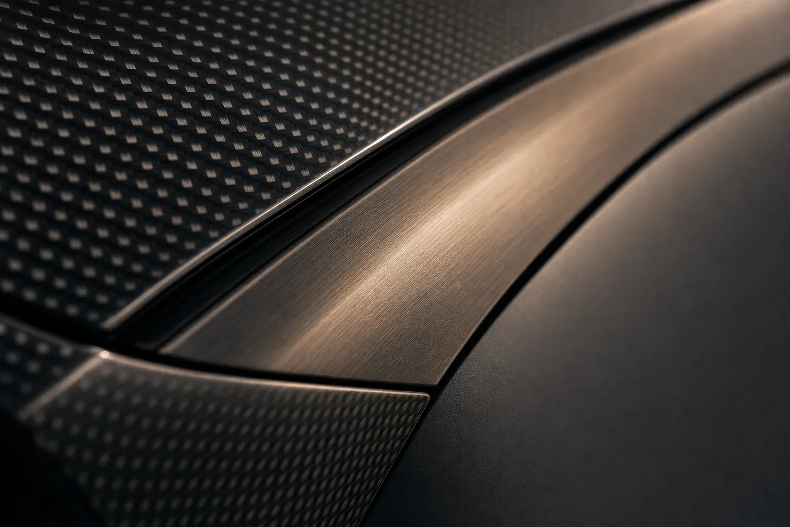 Close-up of carbon fiber and brushed metal detailing on an exotic car